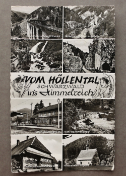 Ansichtskarte AK Schwarzwald 1920-1930 Vom Höllental ins Himmelreich Bahnhof Gasthaus Kapelle Mehrbildkarte